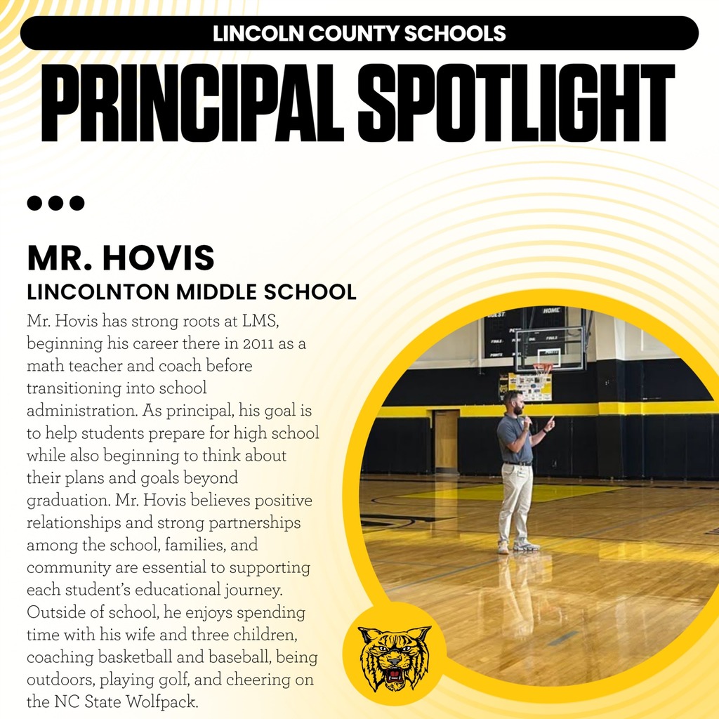 An advertisement for Principal Spotlight features Mr. Hovis standing on a basketball court. Text highlights his role and community involvement.