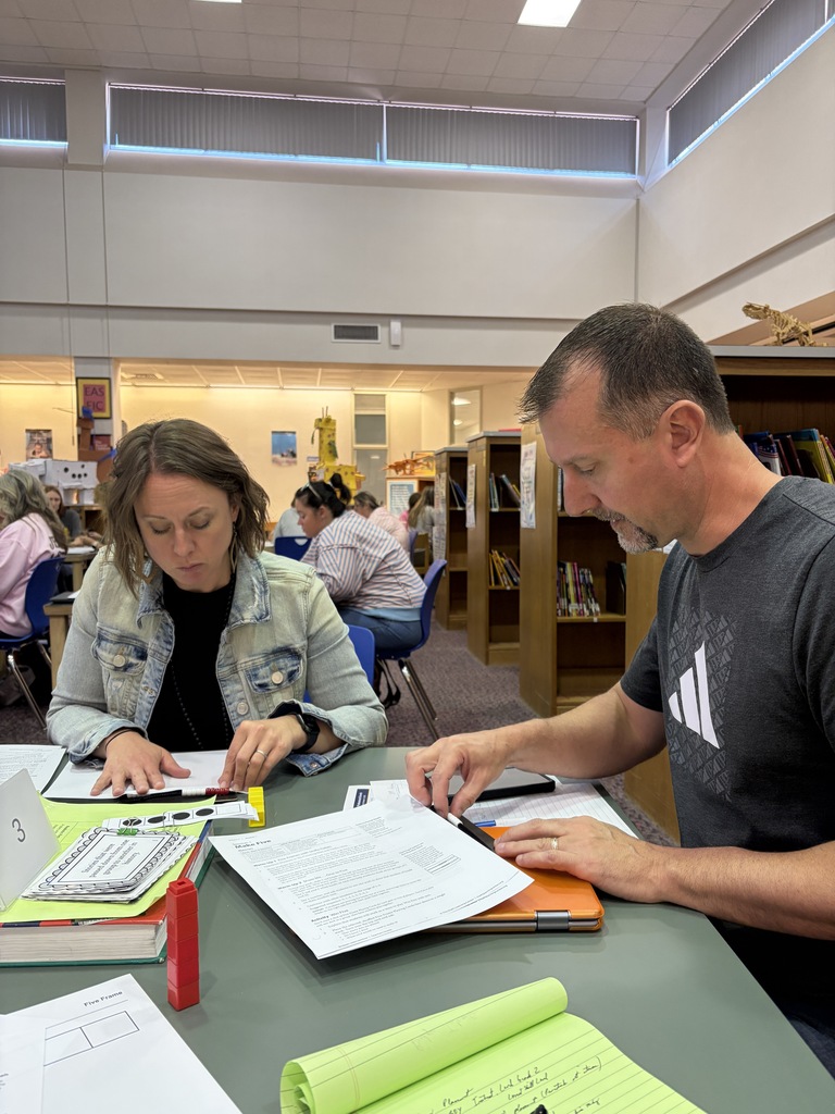 Two individuals, a man and a woman, are seated at a table, engaged with papers and books.