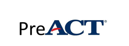 "PreACT" logo. Black "Pre" and blue "ACT", with a red line through "ACT". White background.