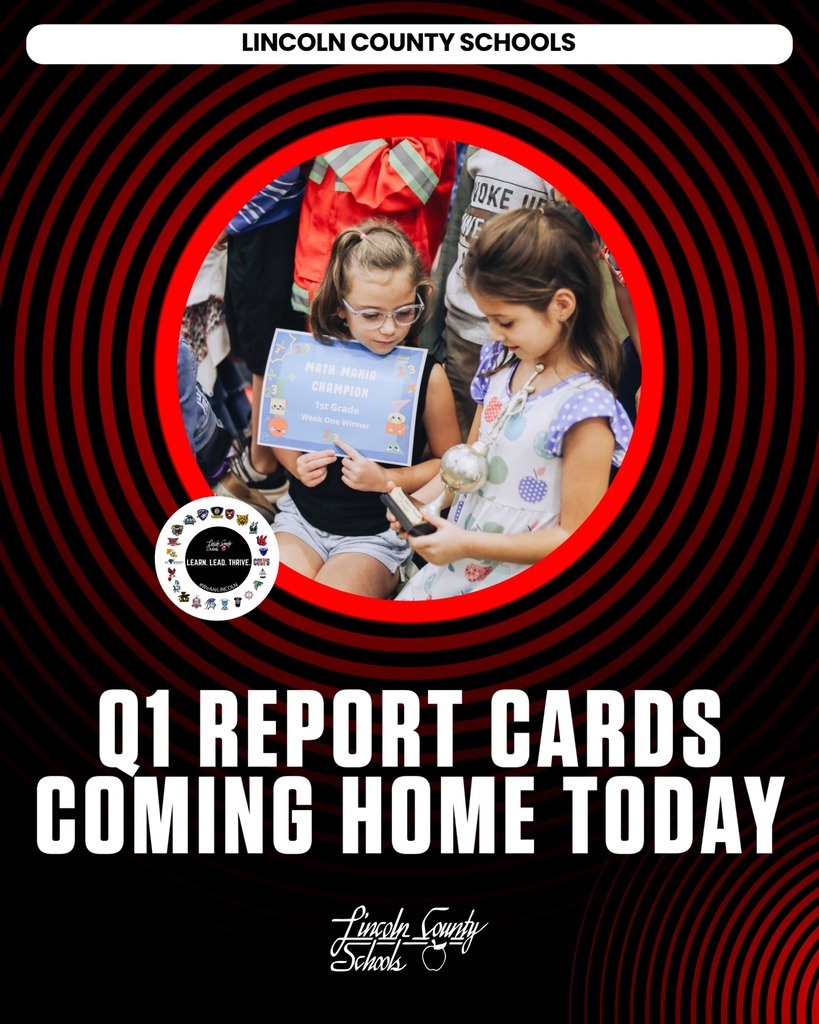 Circular graphic with text. Two girls reading certificates and looking at a cell phone. Background: Red background with white circular pattern.