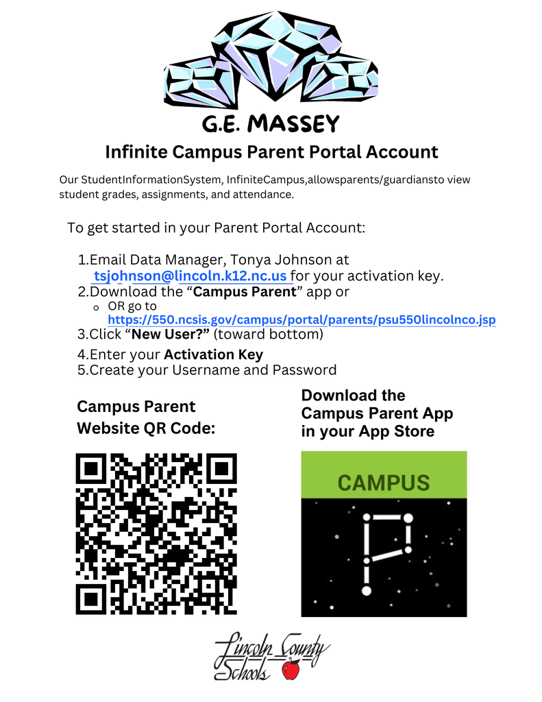 Graphic shows a QR code and a graphic logo for Infinite Campus, a parent portal for students.