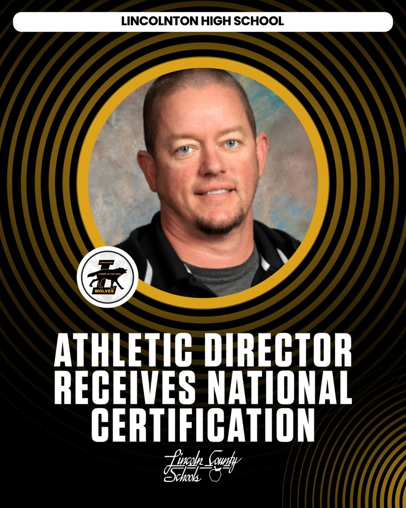 Black background with white text. Photo of man in middle. Text reads "Athletic Director Receives National Certification."