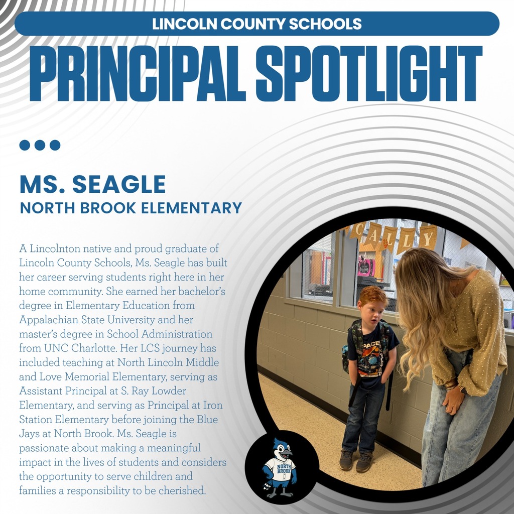 Ad for Lincoln County Schools, featuring a principal and a child. A text circle around a child and woman.