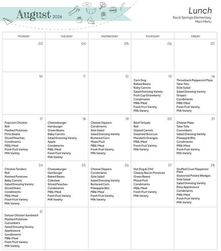 August Lunch Menu for RSE
