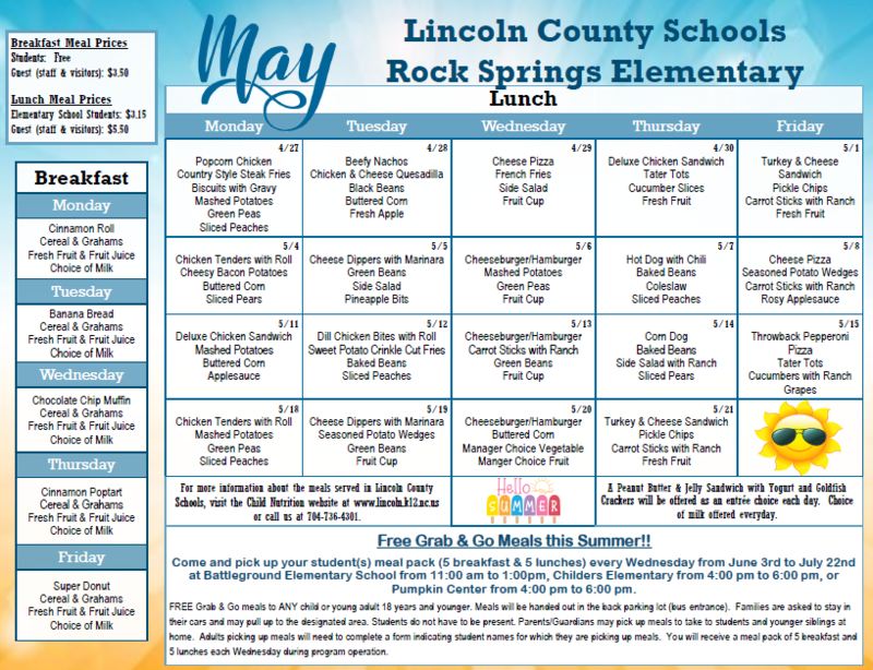 Breakfast and Lunch Menu for May