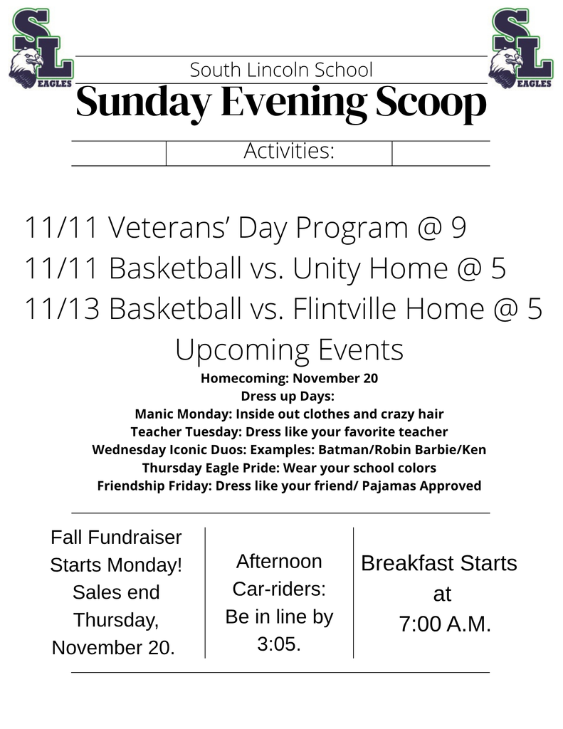 Sunday Evening Scoop