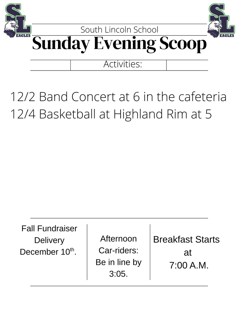 Updated Sunday Evening Scoop