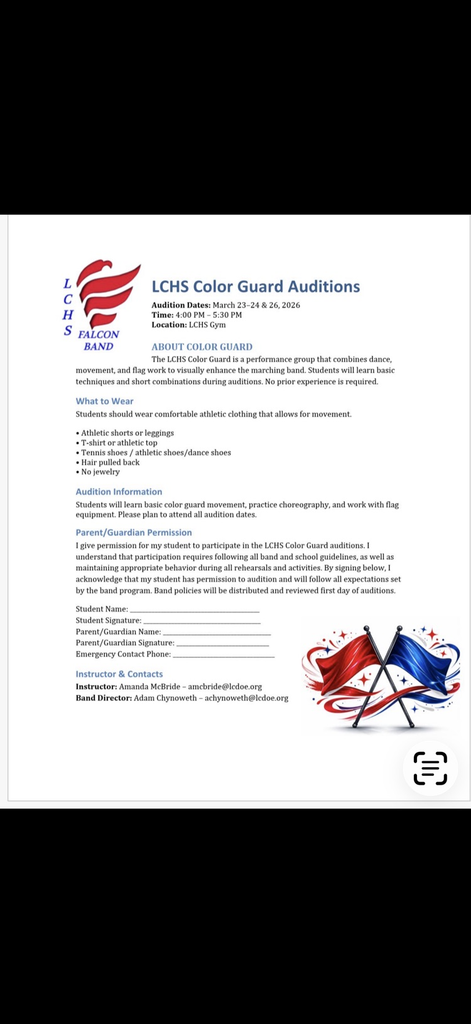2026-2027 LCHS Color Guard Tryouts information 
