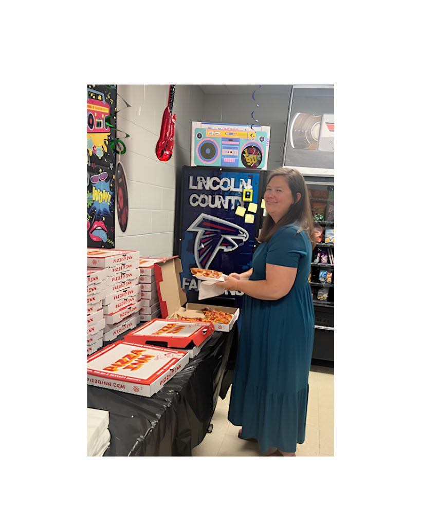Teachers at pizza party