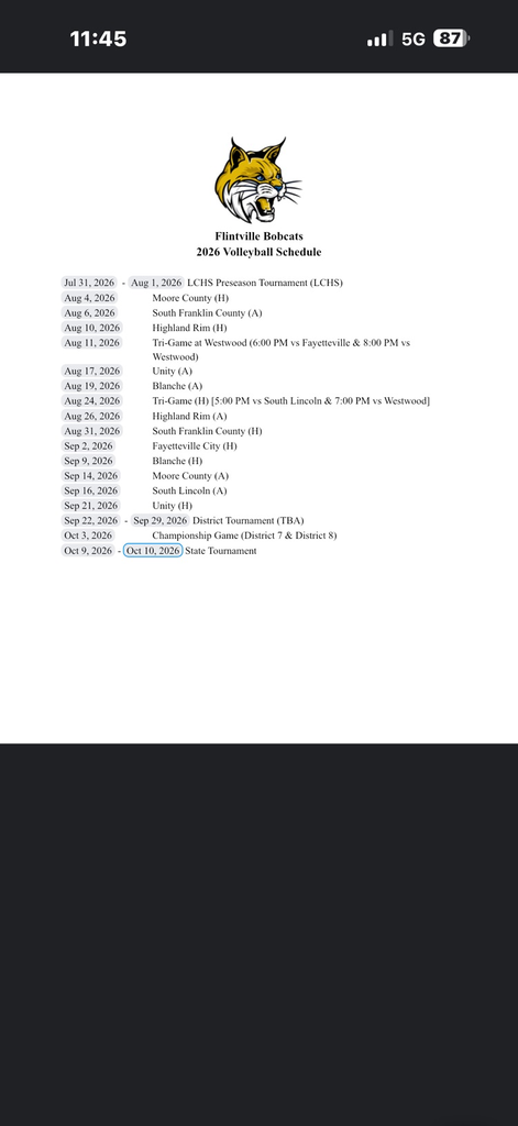 2026 Volleyball Schedule