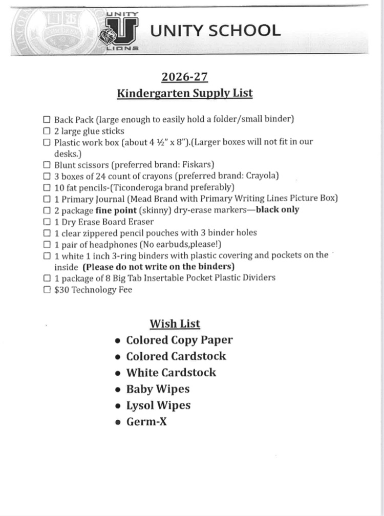 K supply list