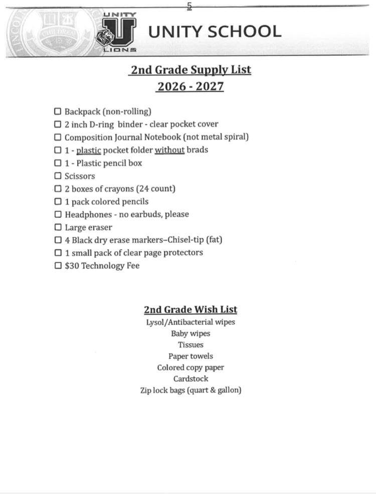2nd supply list
