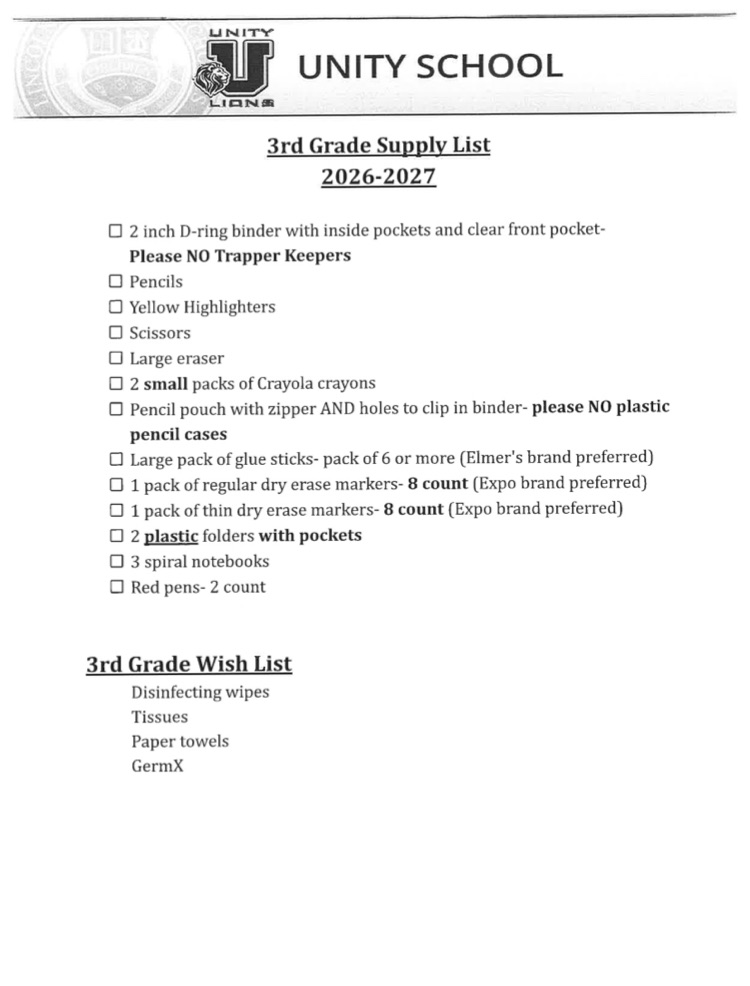 3rd supply list