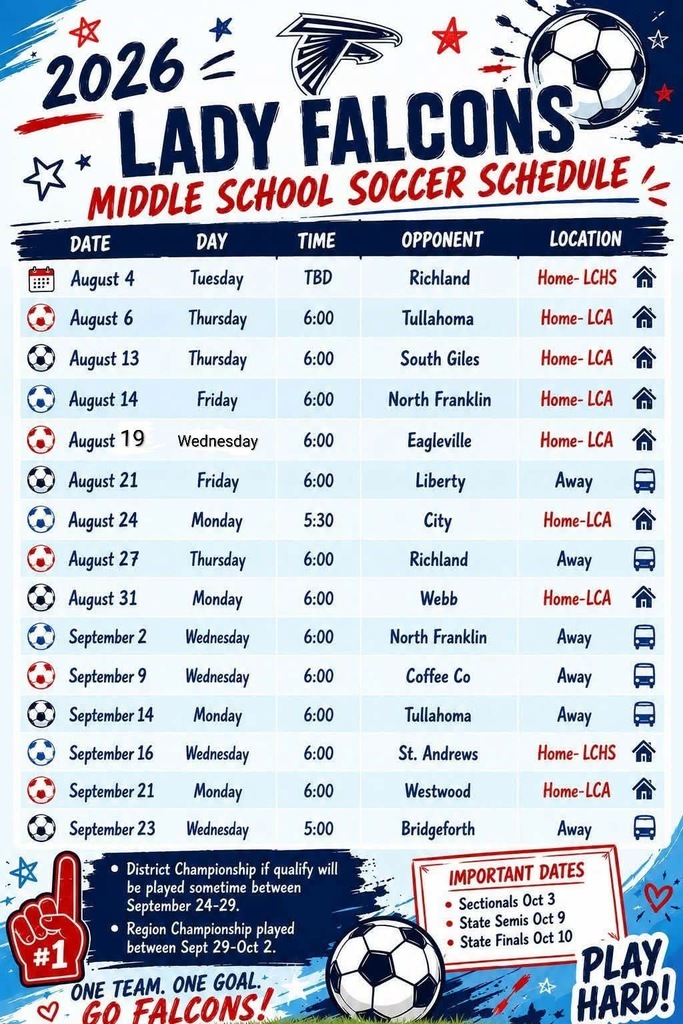 Lady Falcons Middle School Soccer