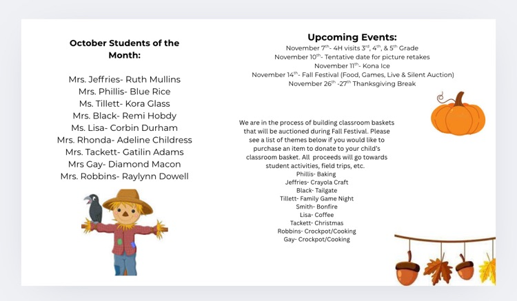 October Calendar and Announcements