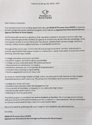GEAR UP Survey First Page Example