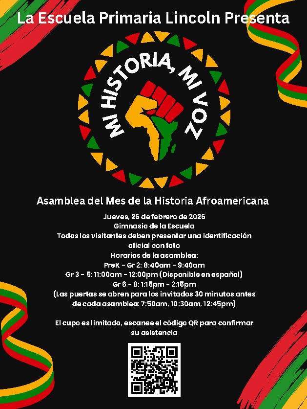 Black History Month Assembly RSVP flyer in spanish