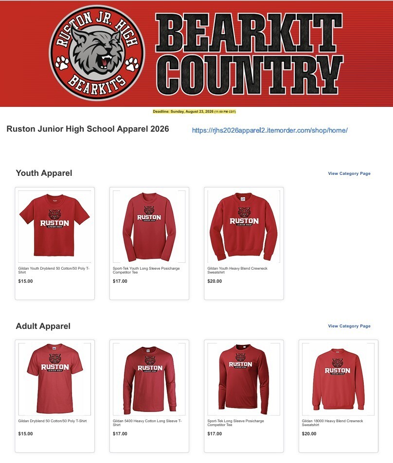 RJHS School Approved T-Shirt/Sweatshirt Ordering Window