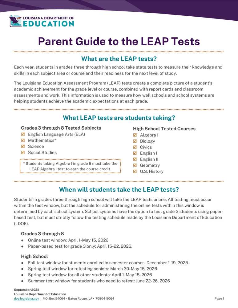 Parent Guide to the LEAP Test 2026