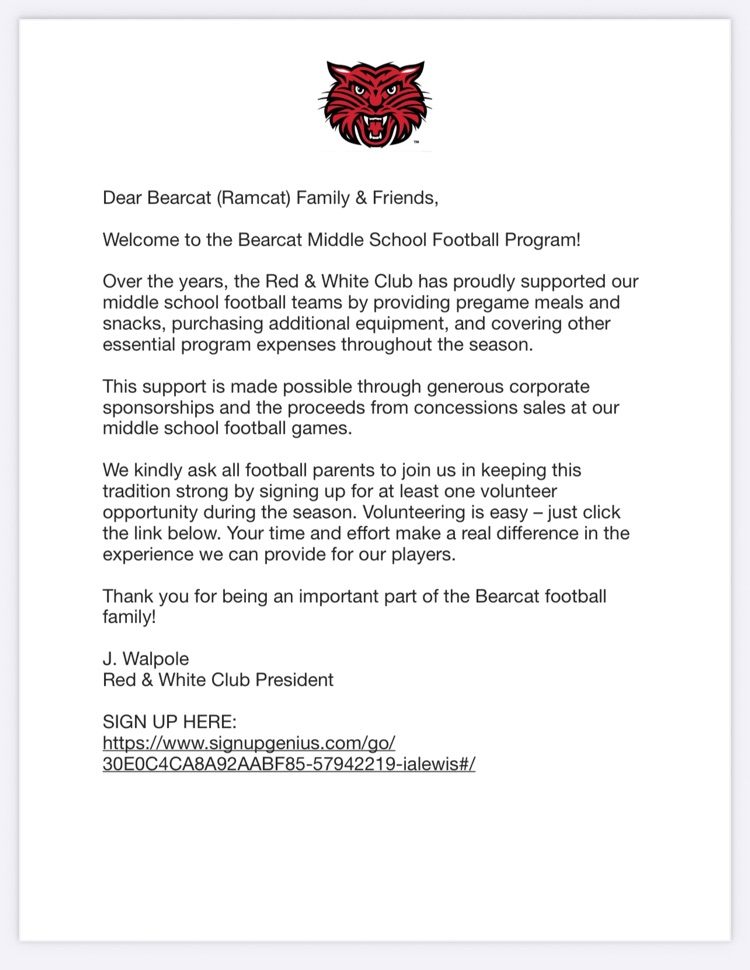 6th grade football needs help at home games