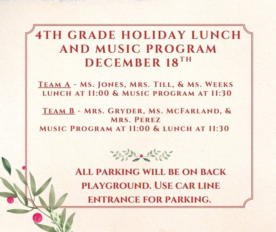 4th grade lunch on December 18th will start at 11:00. 