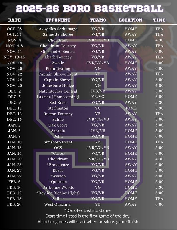 Varsity BBall Schedule