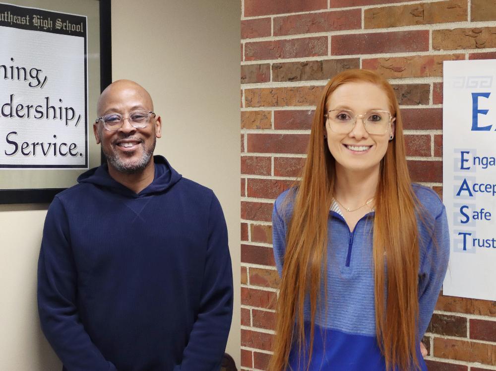 From left, Eric Williams and Sydney Austin smile in an image that combines two photos. Both serve as campus supervisors at Lincoln Public Schools.