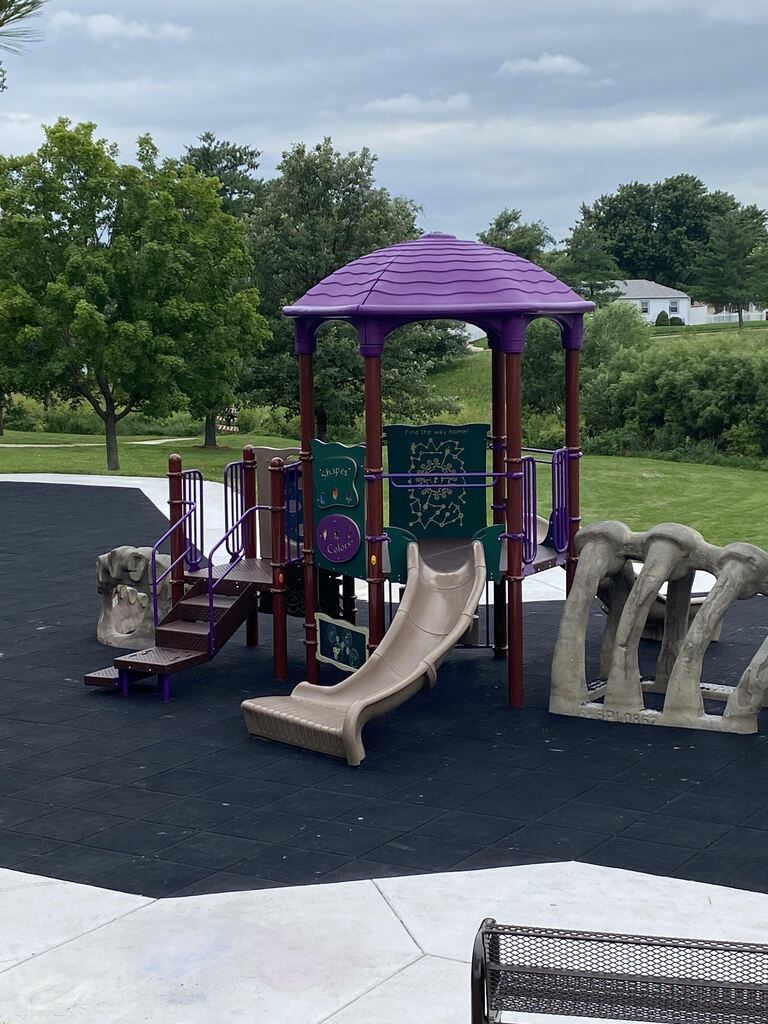 The image shows a picture of the newly designed playground that utilized the existing dinosaur bones into it's design.