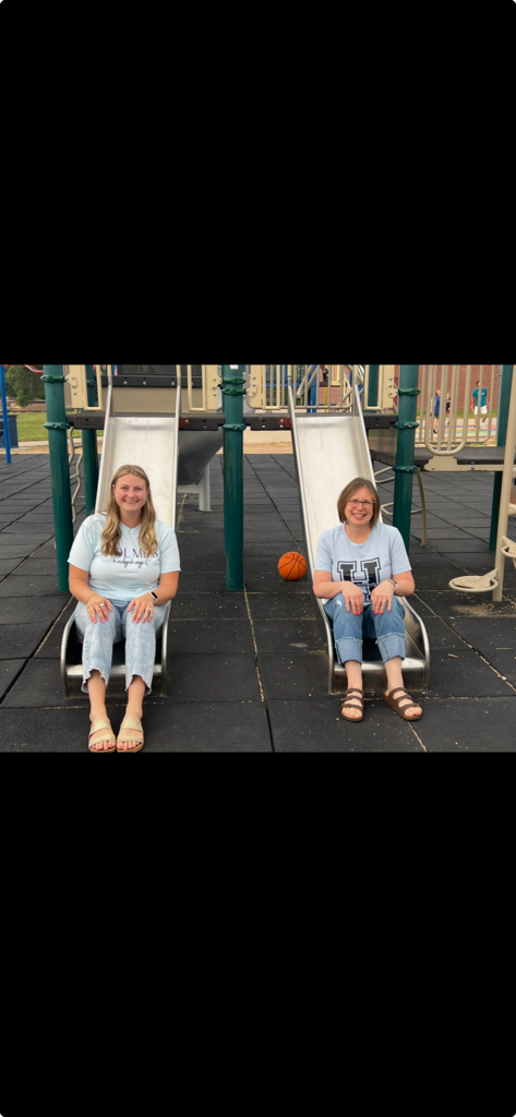 Mrs. Reinke and Mrs. Baker on the Playground