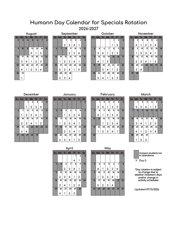 Humann Elementary Day Rotation Schedule