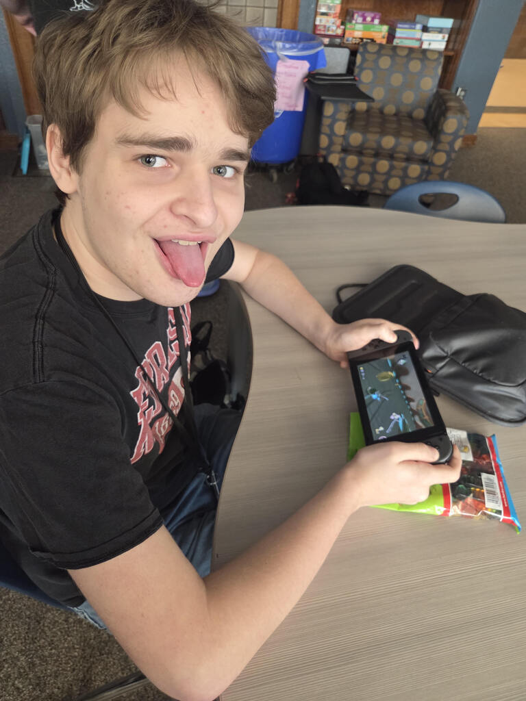 A student plays a video game