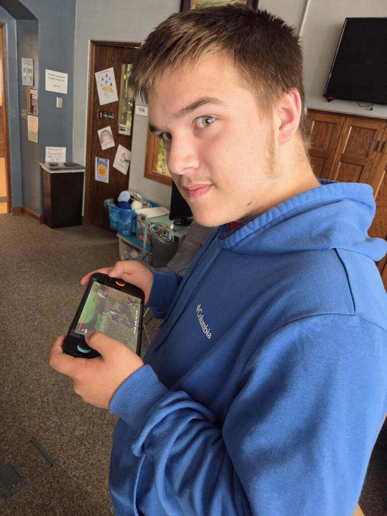 A student plays a video game