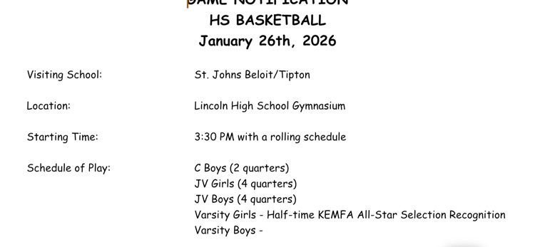 1/26/26 HS Basketball Game Schedule  