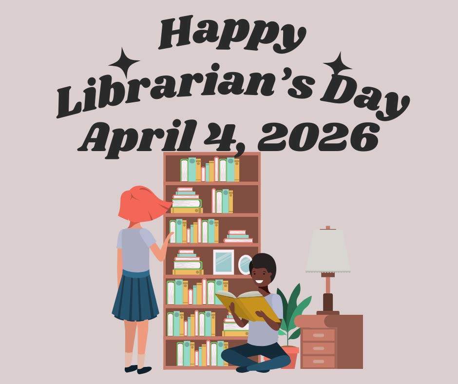 Grey and Red Illustrative Librarian Day Facebook Post