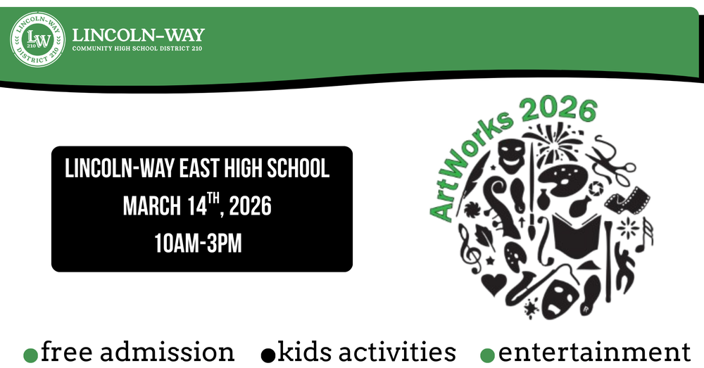 The LW210 logo next to the event logo for ArtWorks 2026 that features paint, instruments, music notes and other artistic elements