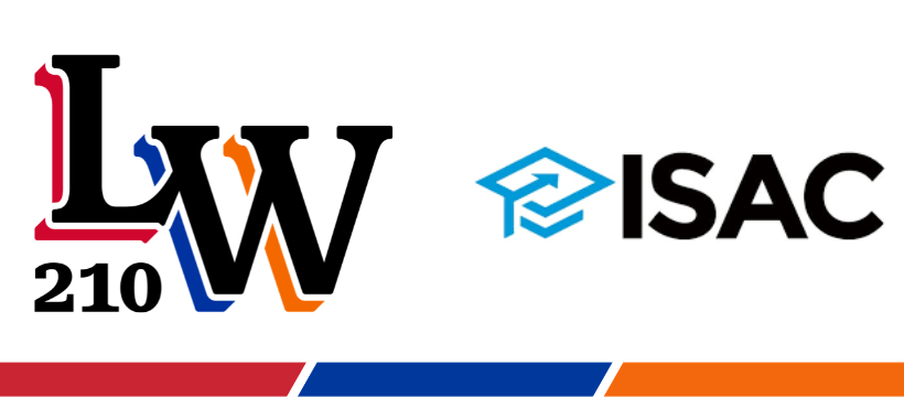 Lincoln-Way logo and the ISAC logo with red, blue and orange stripes on the bottom