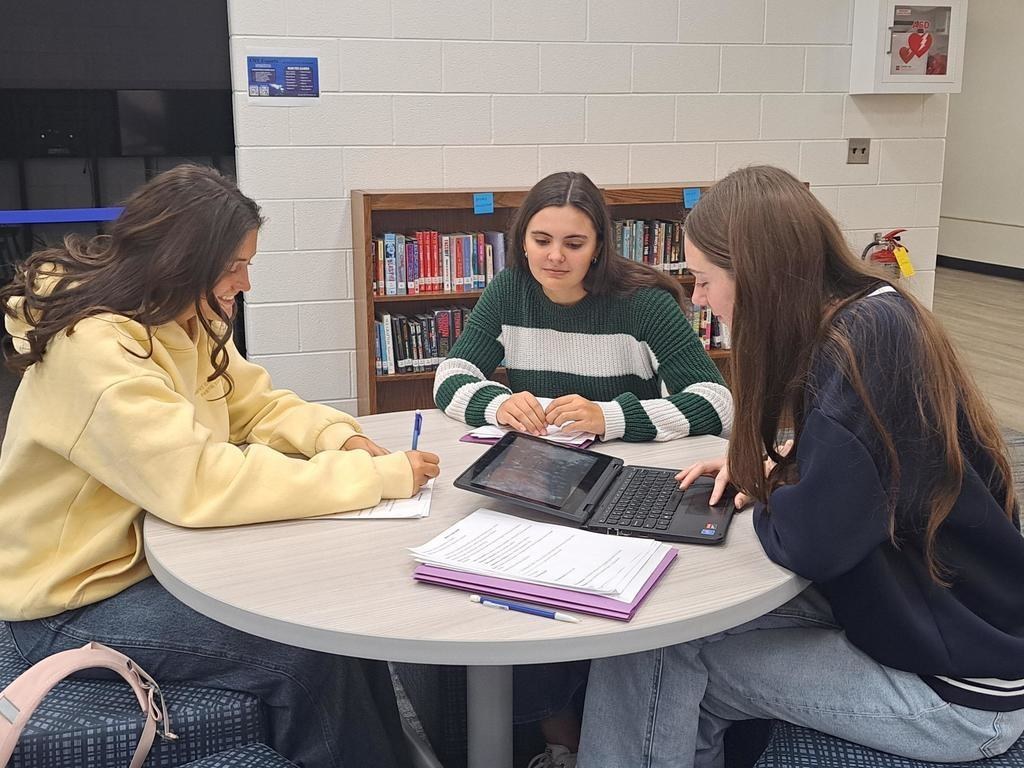 Spanish 5 students using library