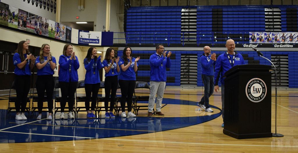 East Varsity Cheer trophy presentation