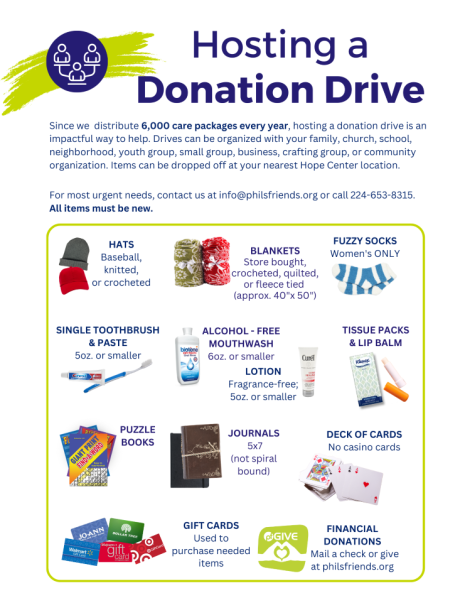 FCA Poster of things they are collecting for drive.
