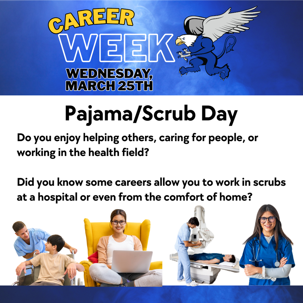 Get comfy, Griffins! On Wednesday, March 25, roll out of bed and come to school in your favorite pajamas for Pajama Day.  Take a midweek break from the busy schedule and show off your coziest PJs while we continue celebrating Career Week!