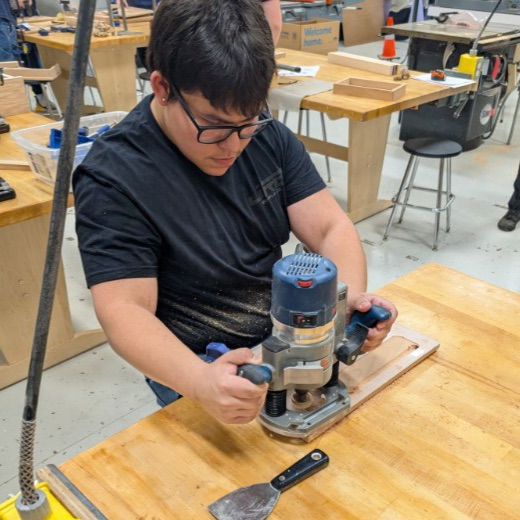 students working in wood shop