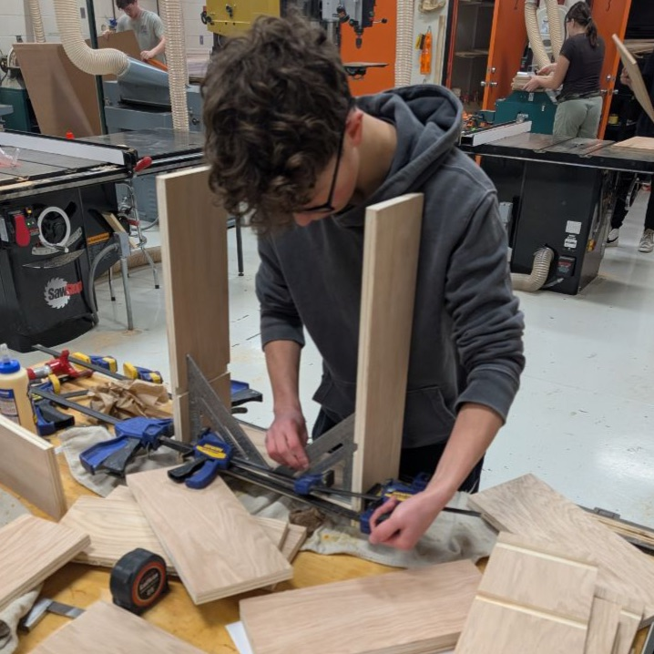 students working in wood shop