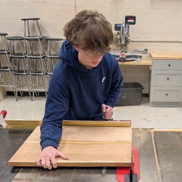 students working in wood shop