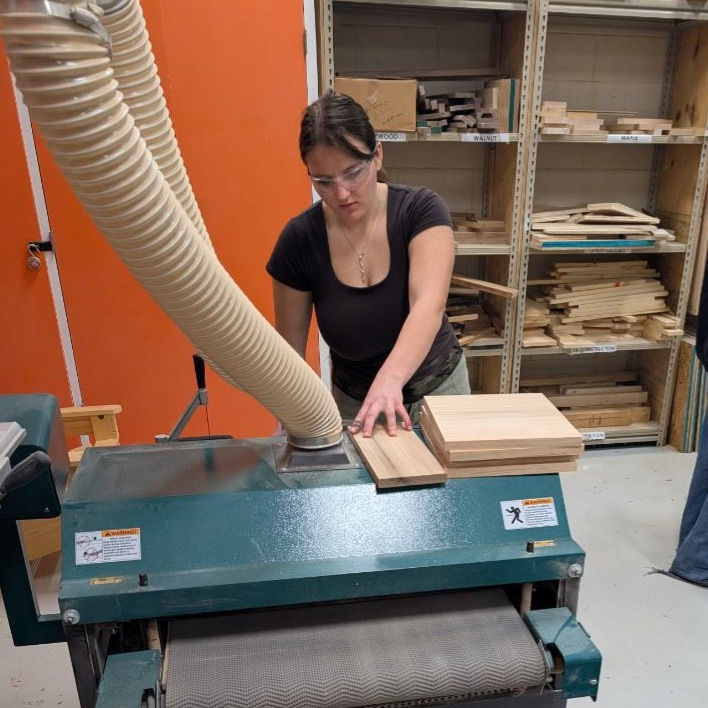 students working in wood shop