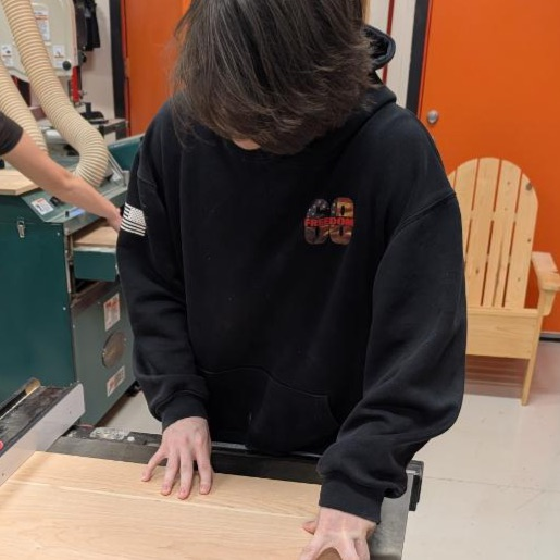 students working in wood shop