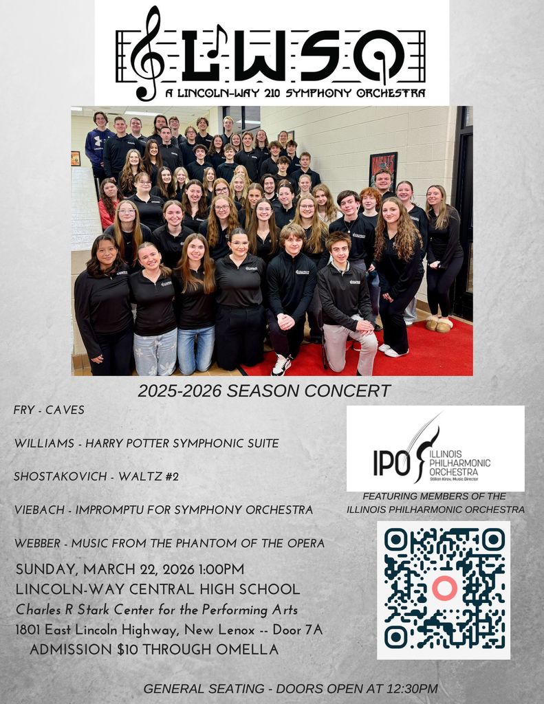 Lincoln-Way Symphony Orchestra posing for a promotional photo