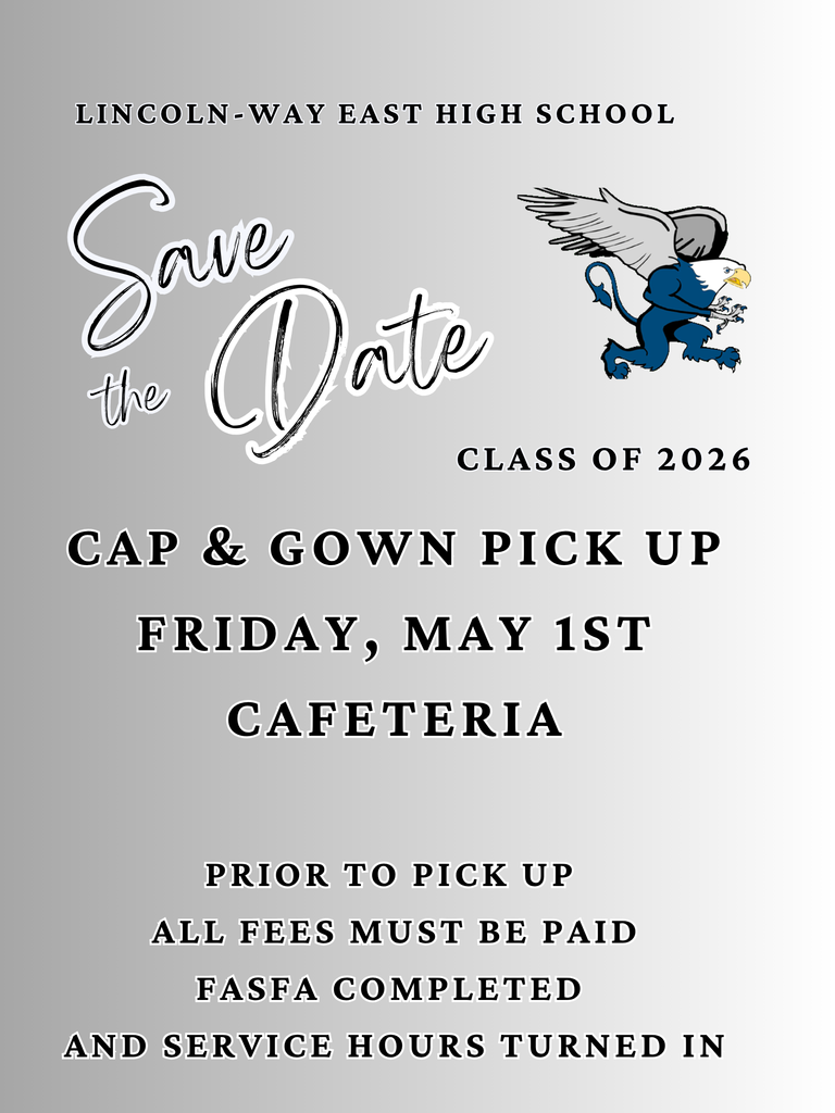 Seniors, don’t forget! Cap and gown pick-up will take place on May 1st in the cafeteria.  Be sure to stop by and grab everything you need for graduation. We’re getting so close to the big day