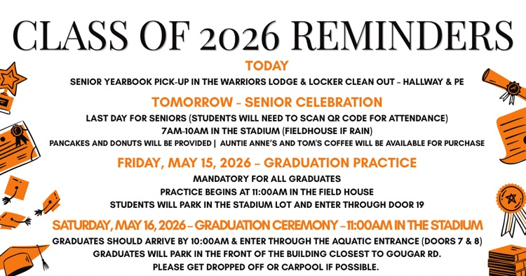 reminder to check email about senior events and graduation