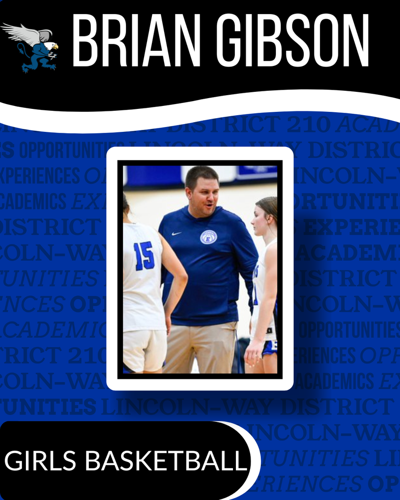 A blue and white graphic displays the name "Brian Gibson" with a photo of a coach and a player.