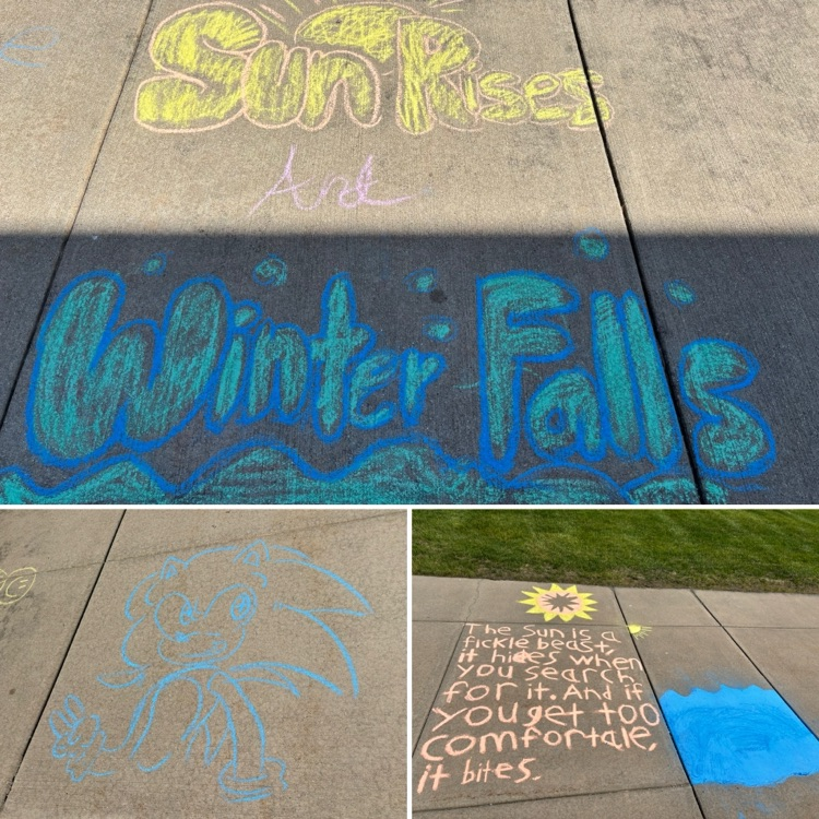 poses and drawings with sidewalk chalk